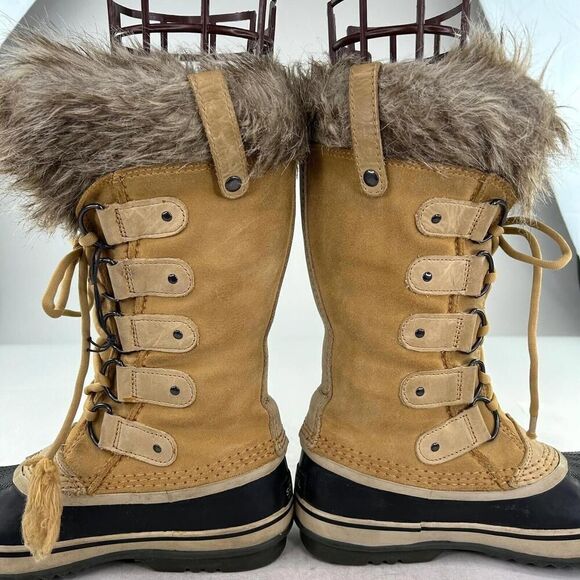Sorel Joan of Arctic Tan Faux Fur Trim Boot US 8 Women Lace Up Winter Waterproof - Picture 8 of 12